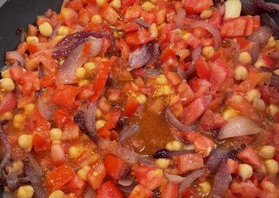 food in a pan on the stove in the Lebanese Cooking Class with Jihan