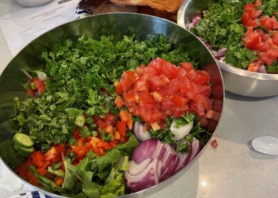 A salad on a kitchen counter during the Lebanese Cooking Class with Jihan.