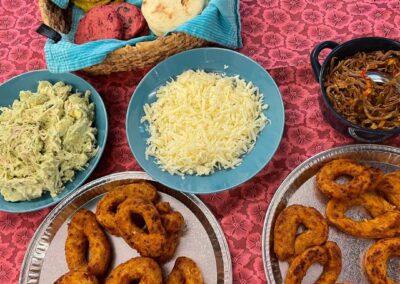 A table with Venezuelan Cuisine on it during a cooking class