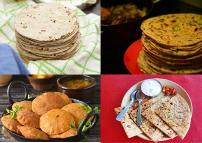 Puri, Parantha, Roti and Alu parantha - Indian breads
