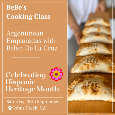 Cooking class celebrating Hispanic Heritage Month, teaching how to make traditional Argentinean empanadas with Bebe and Ben Del Cruz.